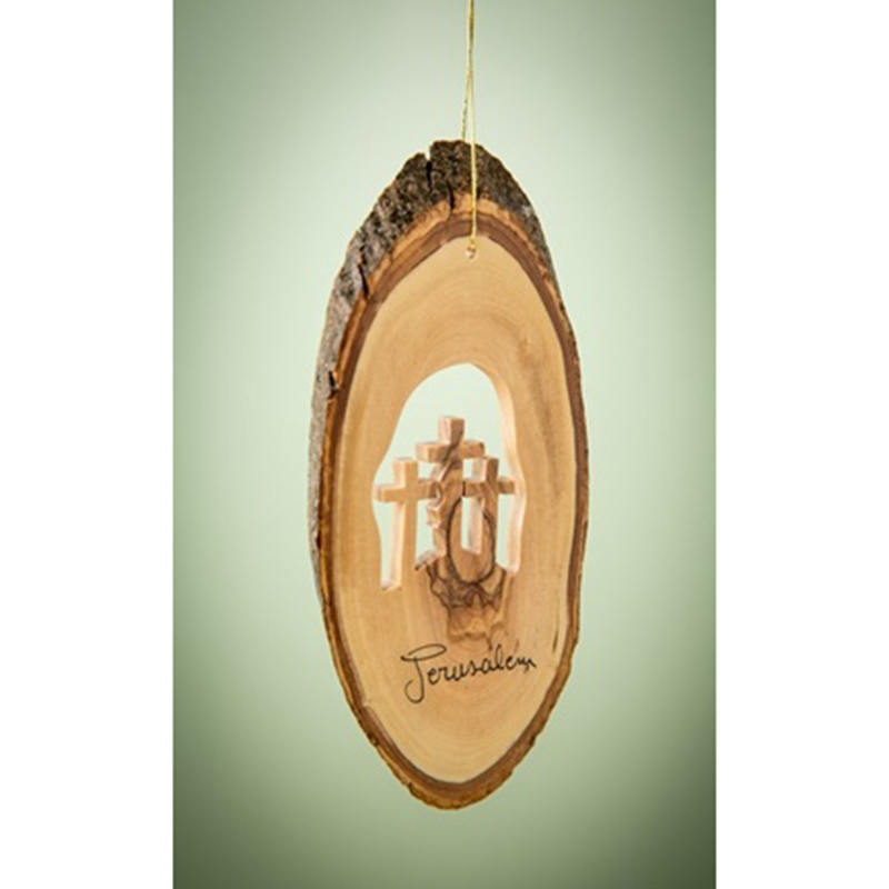 Bark Slice W/ Crosses Ornament