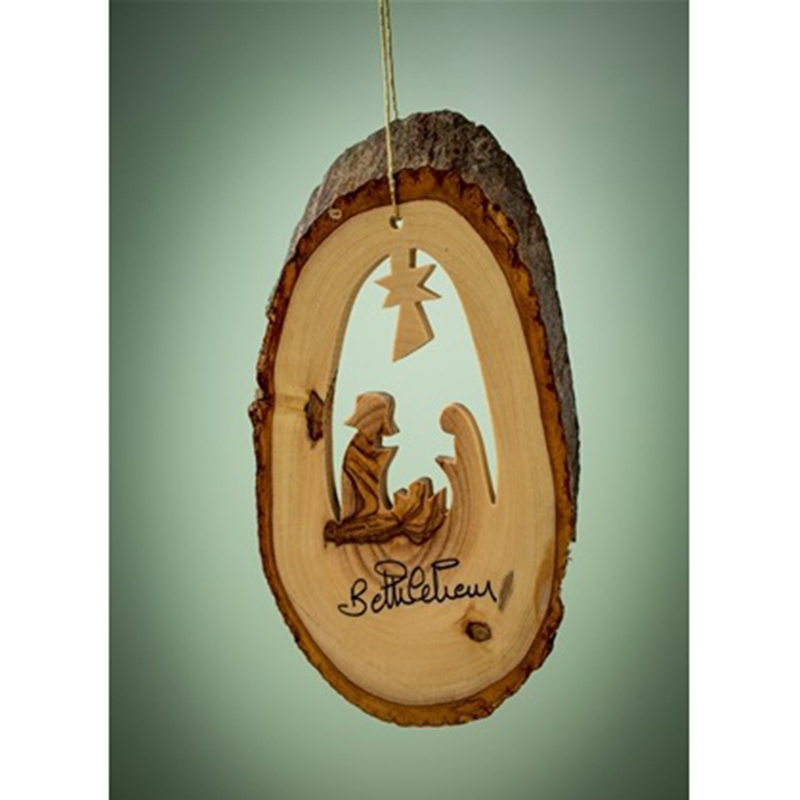 Bark Slice w/ Nativity Ornament